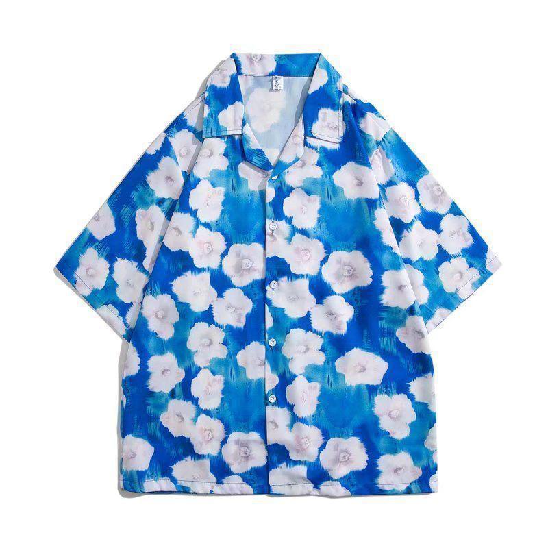 Гавайская рубашка унисекс в стиле Гонконга с цветочным принтом в стиле ретро – стильный, свободный дизайн с короткими рукавами