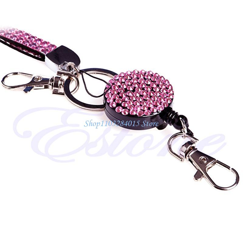 R6FF Resin Diamond Bling Neck Lanyard Retractable Badge Reel Phone for Key Holder