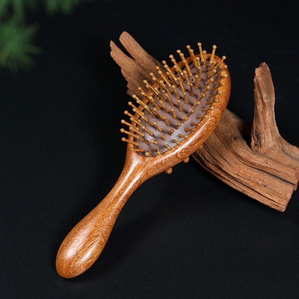 Double-Sided Head Massage Comb Comfortable Handle Anti-Static Sandalwood Scalp Massager Natural Wood Blood Circulation