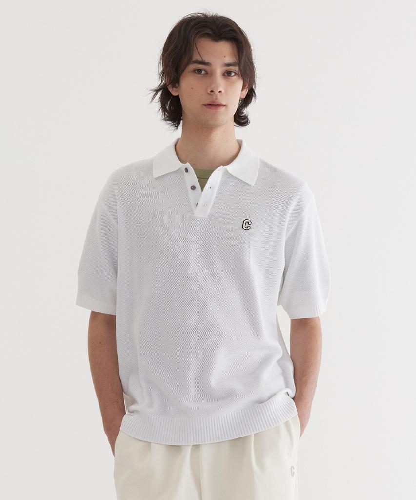 COVERNAT C Logo Collar Half Knit White