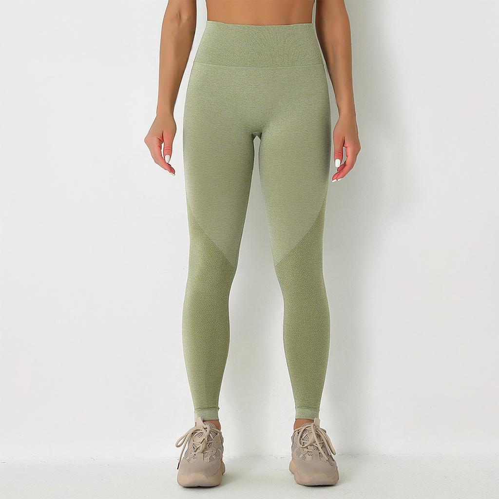 Женские бесшовные трикотажные облегающие брюки для йоги с высокой талией и подъемом бедра