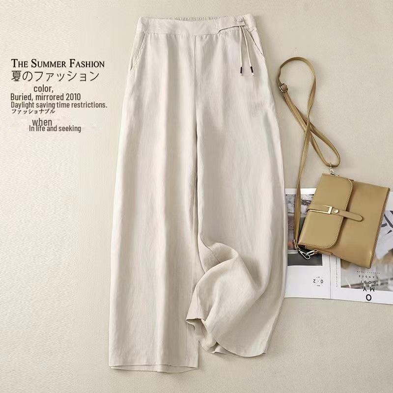 New Women's High-Waisted Retro Wide-Leg Pants - Spring/Summer Casual Cotton & Linen Draped Trousers