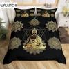 Mandala Buddha Duvet Cover Set,Bohemian Bedding Set Golden Black Lotus Flowers Print Luxury Microfiber Polyester Comforter Cover