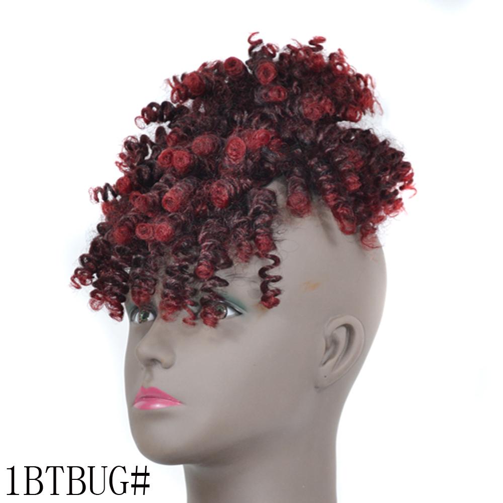 Afro Puff Hair Bun Chignon Drawstring Ponytail with Bangs, Black Kinky Curly Ponytail Bun with Bangs Updo Hairpiece For Women