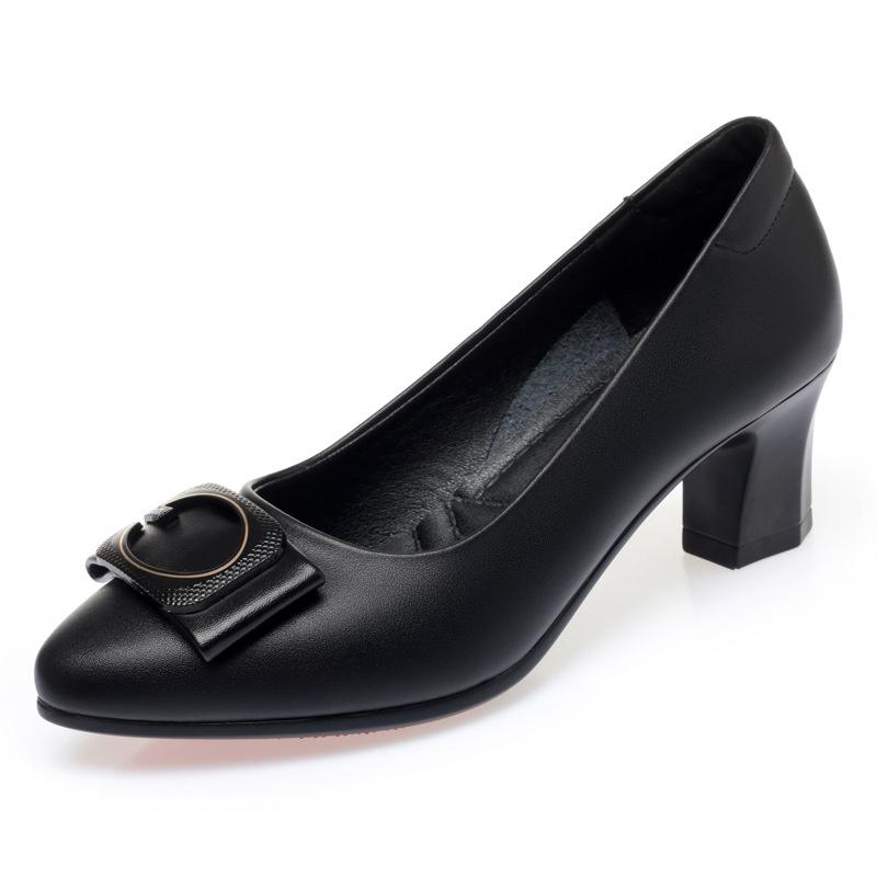 Модные весенние новые туфли-лодочки для женщин среднего возраста из искусственной кожи, на мягкой подошве, удобные, нескользящие, на среднем каблуке, одинарные туфли, кожаная обувь для мамы