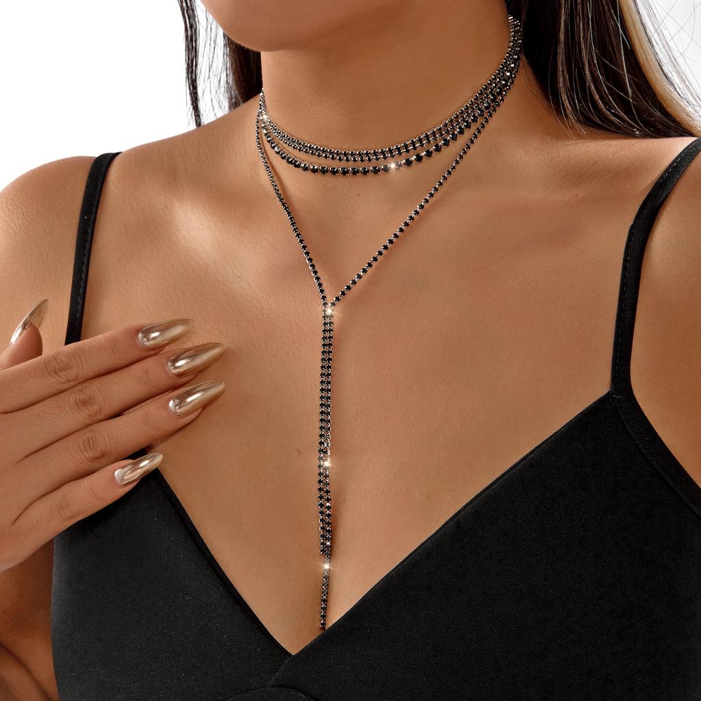 Y2K Bling Rhinestone Necklace for Women Long Tassel Aesthetic Gold Silver Color Sparkly Multilayered Chain Party Jewelry Gift