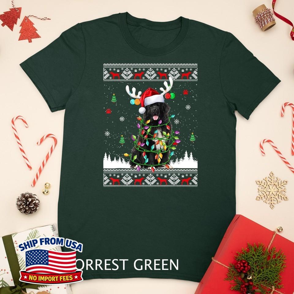 Newfoundland Dog Christmas Lights Holiday Unisex T-Shirt