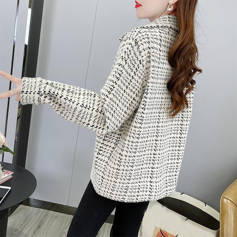 Кардиган короткий шерстяное пальто в клетку «Тысяча птиц» женское, весна-осень 2023, свободный крой, маленький ароматный трикотаж для женщин