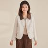 [Sheep Wool Coat] Short Color blocked Double sided Woolen Coat for Women Autumn/Winter, Flip Collar cardigan with Side Pockets