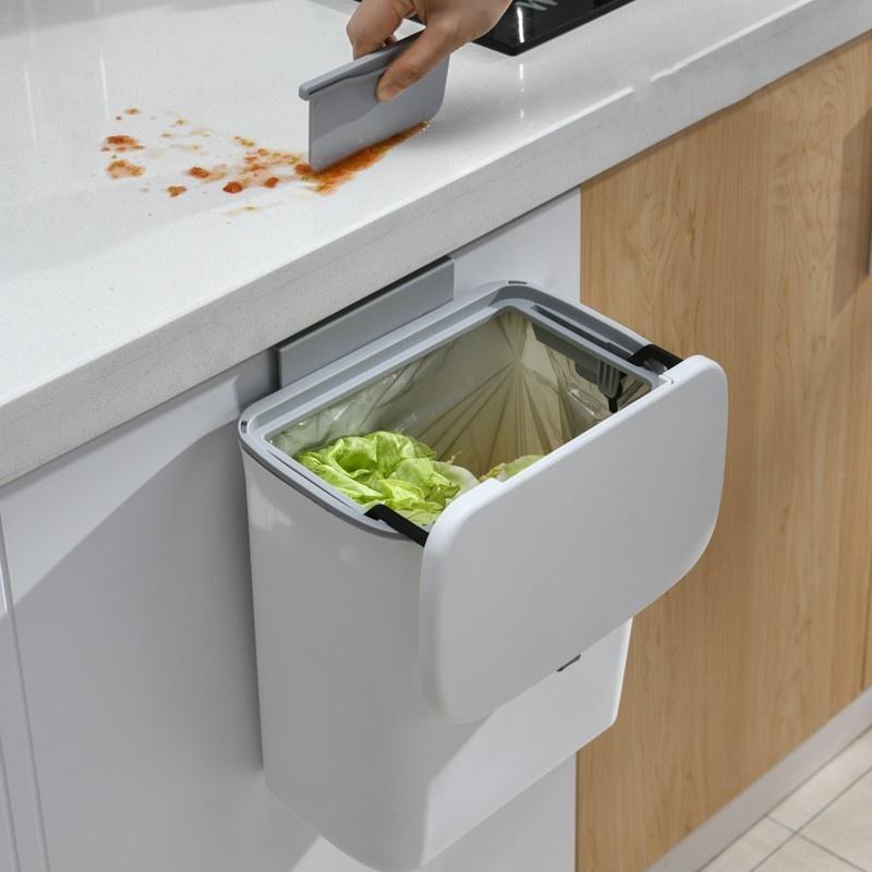 7L/9L Wall Mounted Trash Can Bin with Lid Waste Bin Kitchen Cabinet Door Hanging Trash Bin Garbage Car Recycle Dustbin Rubbish