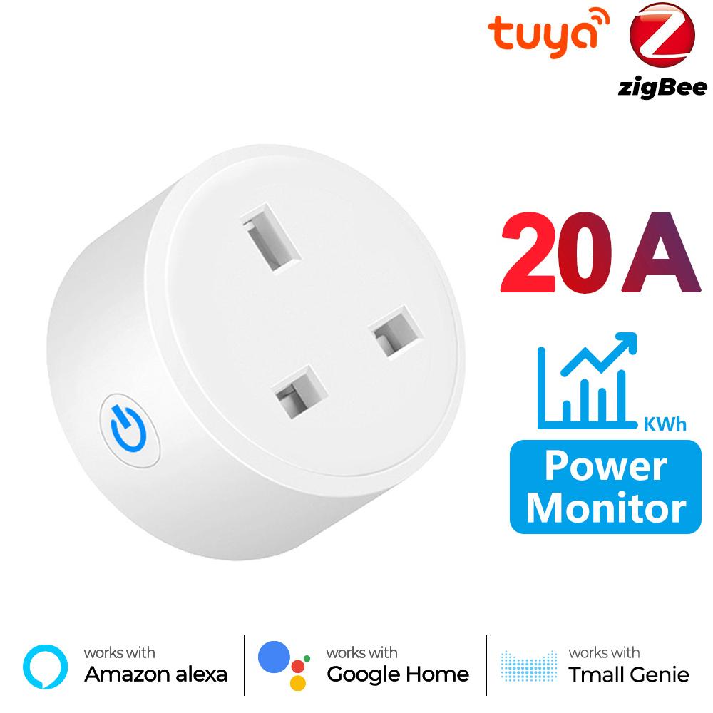 Монитор мощности 20a 16a Tuya Smart Zigbee, розетка, беспроводная розетка для Великобритании с мониторингом энергии, работает с Alexa Google Home