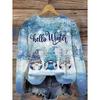 1116 Spring/Autumn New Sweatshirt, Christmas Street 1D Digital Print Women's Trendy Casual Crew Neck Top