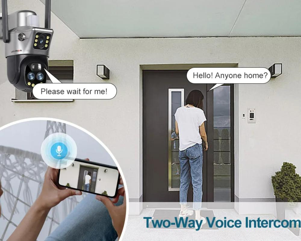 LS VISION Камера с двумя экранами, WIFI или 4G SIM, солнечная камера, 10-кратный зум, уличные камеры с подсветкой и сигнализацией, автоматическое слежение, PTZ CCTV камеры, IP66