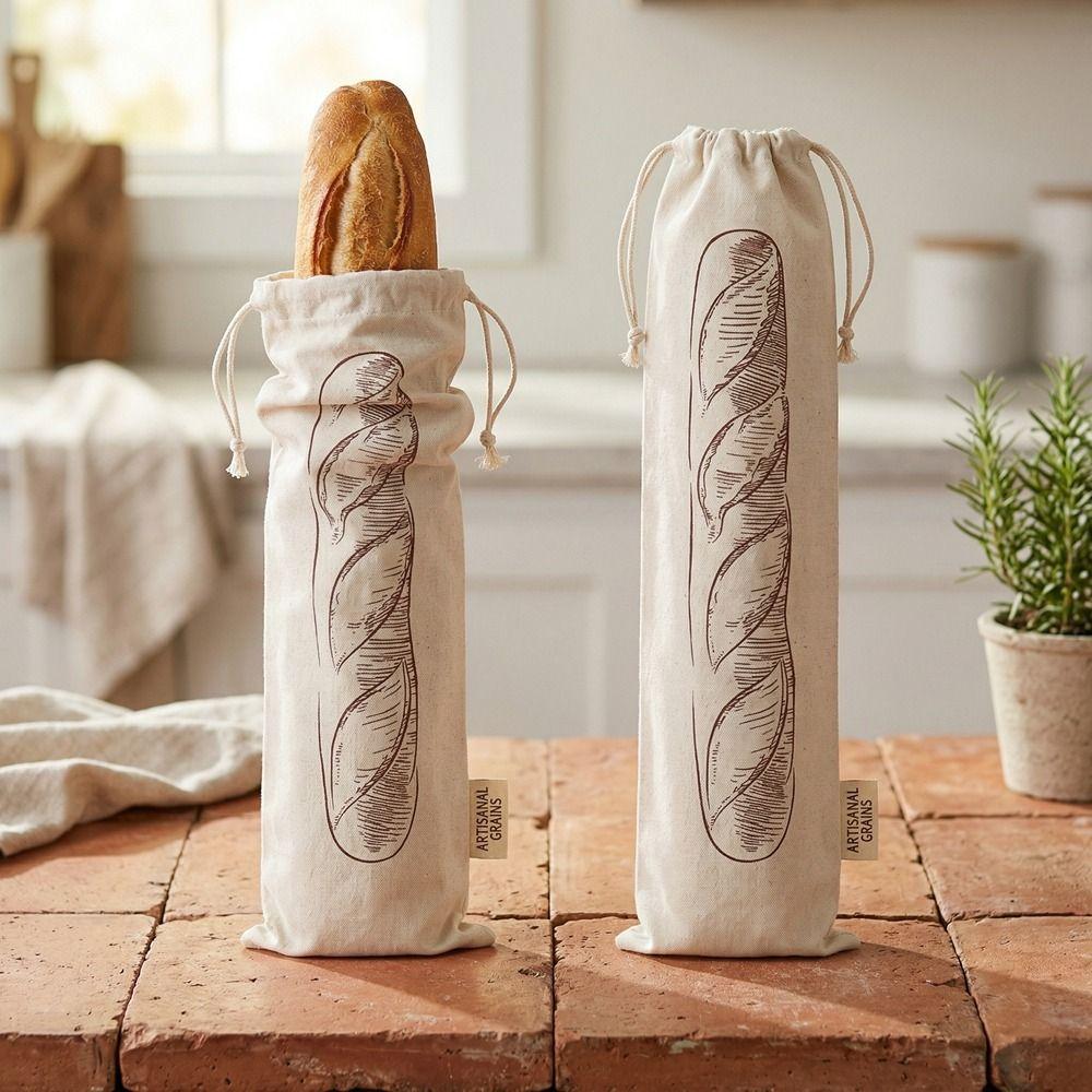 2PCS Fresh Keeping Bread Storage Bags Large Drawstring Bread Bag French Stick Storage Bag Toast