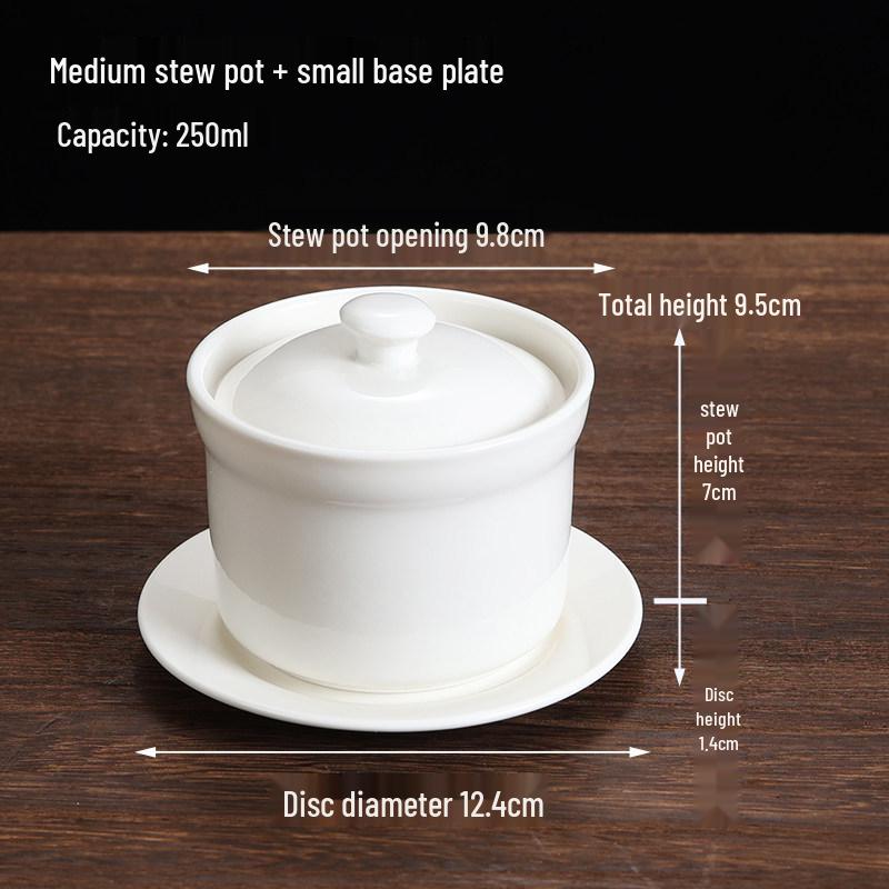 Ceramic Double Boiler Stew Pot with Lid for Soup, Bird's Nest, and Steamed Eggs