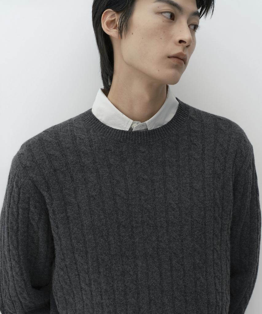 MUSINSA STANDARD [Victoria Wool] Cable Crew Neck Knit [Medium Grey]