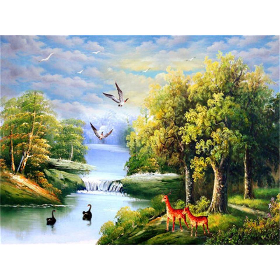 5D DIY Full Round Diamond Painting "landscape" Diamond Embroidery Cross Stitch Kit Rhinestone Picture Decoration Gift