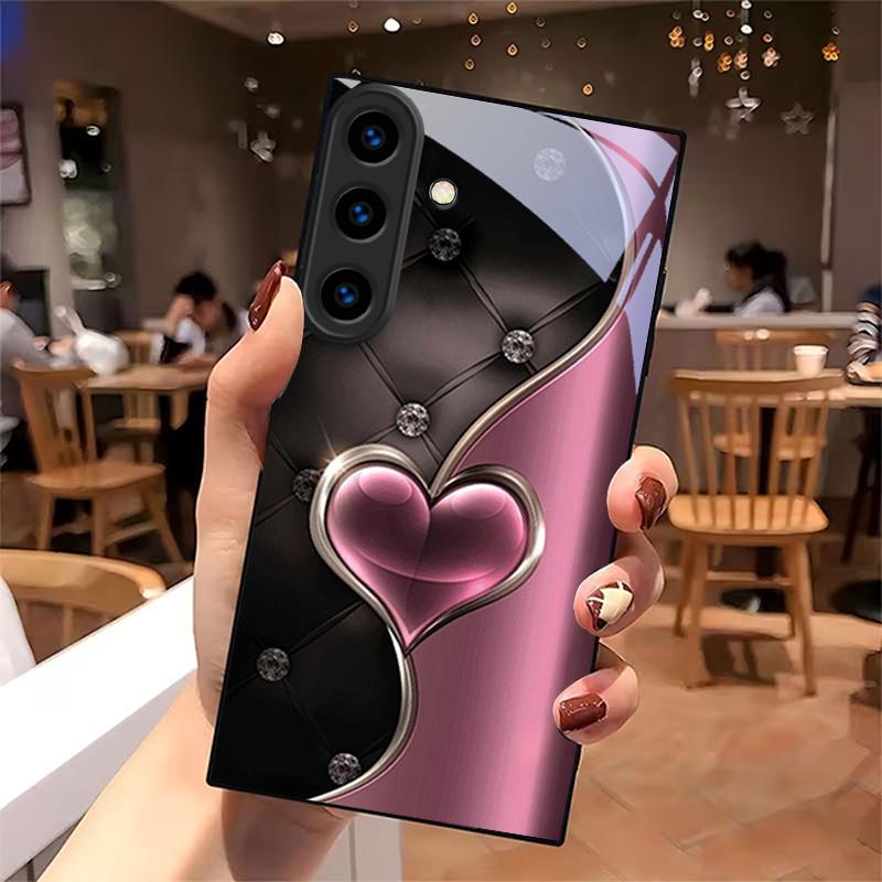 Полуночный Розовый Привязанность Черное Стекло Чехол для Телефона Для Samsung Galaxy S26 S25 S26Ultra S25 Edge S24 FE S23 S22 S21 S20Plus Чехол