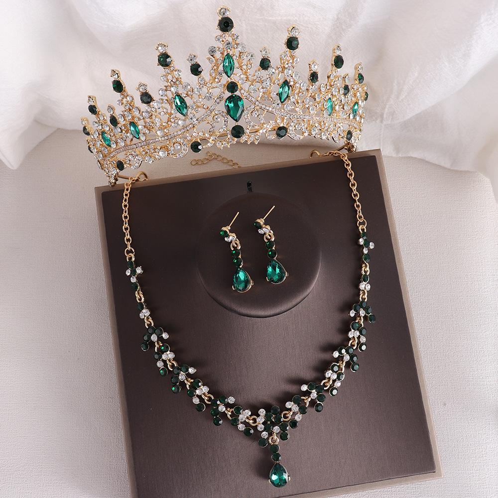DIEZI Baroque Vintage Black Rhinsetone Crown For Women Wedding Dress Bridal Crystal Tiaras Necklace Earrings New Jewelry Sets