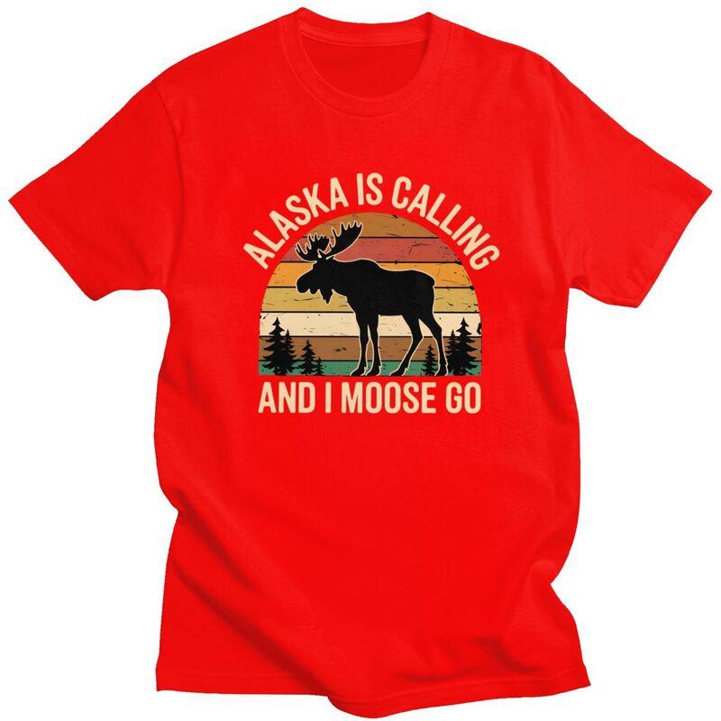 Mens Alaska Is Calling And I Moose Go T Shirts ShortSleeve Cotton Tshirts Birthday Gift Leisure Farm Animal Lover Tee Clothes