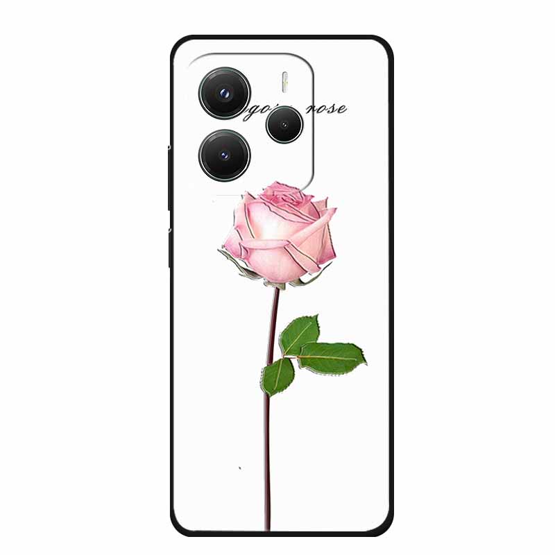 3D Emboss Case For Xiaomi Redmi Note 14 Phone Case Flowers Black Silicone Soft Back Cover Coque For Redmi Note 14 5G Global Case