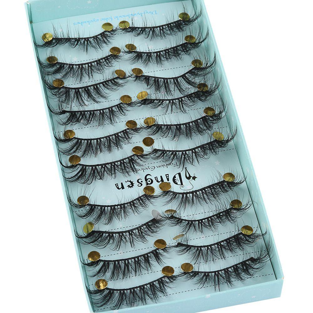 10 Pairs Handmade Fluffy Natural  Crisscross 3D Faux Mink Hair False Eyelashes Extension Tools