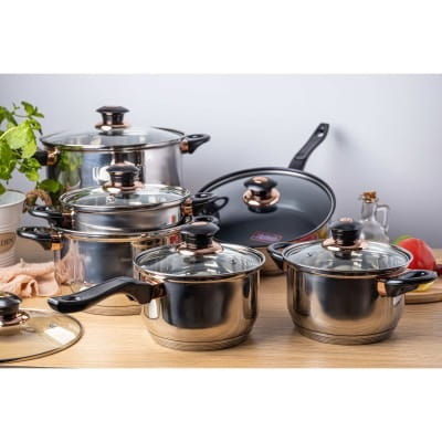 Zestaw garnków stalowych Jumbo 12 ele. KINGHOFF KH-1767 Rosegold
