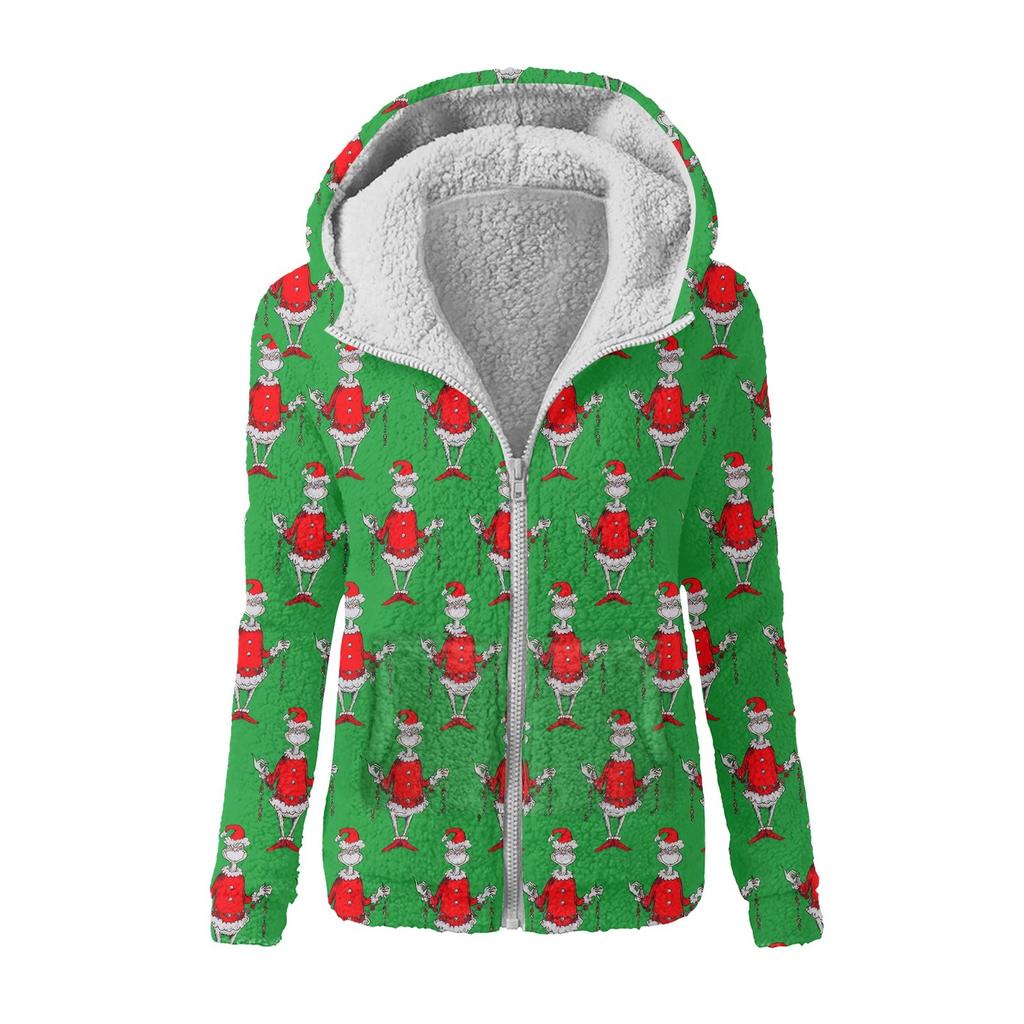 Женская зимняя повседневная модная плюшевая куртка-свитер на молнии с капюшоном и принтом