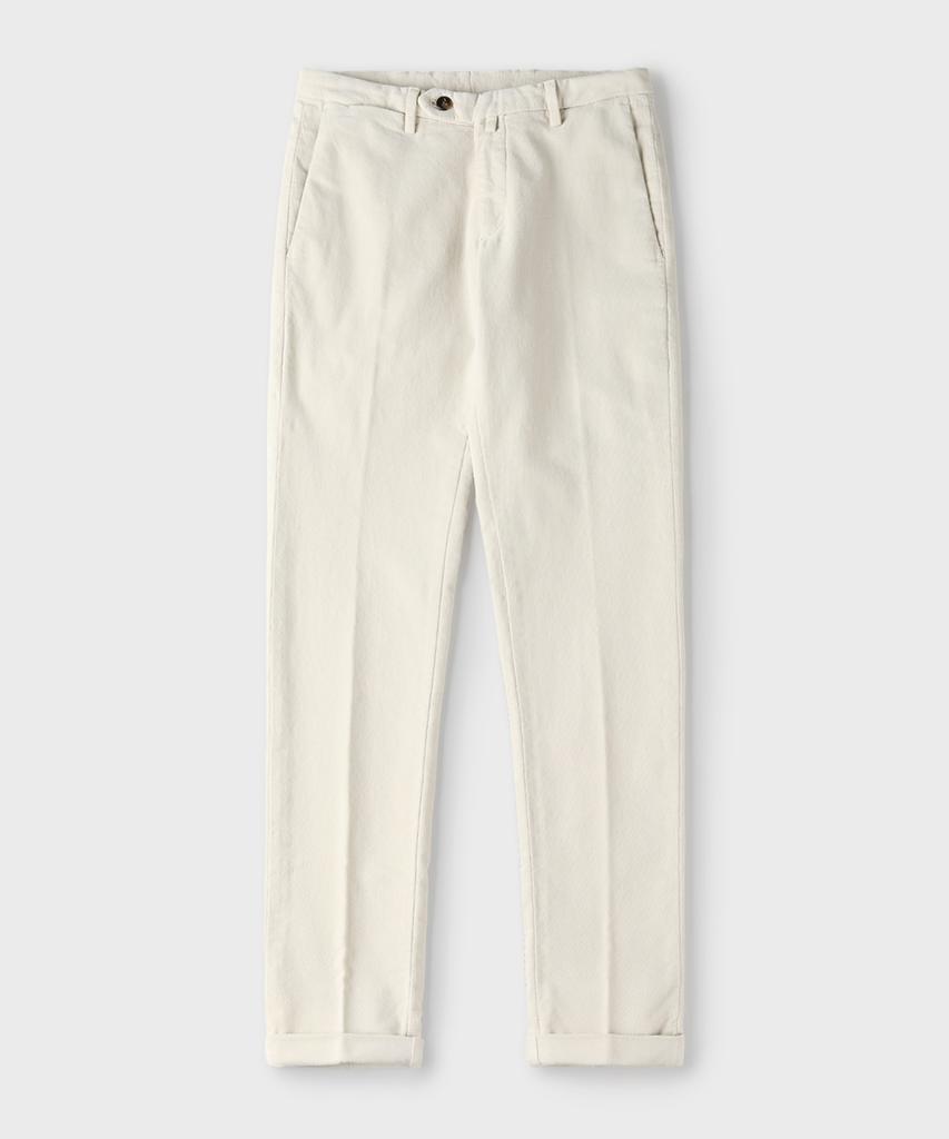 PANICALE Ivory Regular Slim Fit Textured Cotton Pants