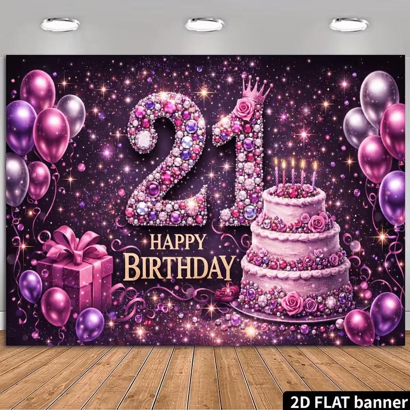 2D 60th Birthday Backdrop for Women with Red Roses and Sparkles Photography Background