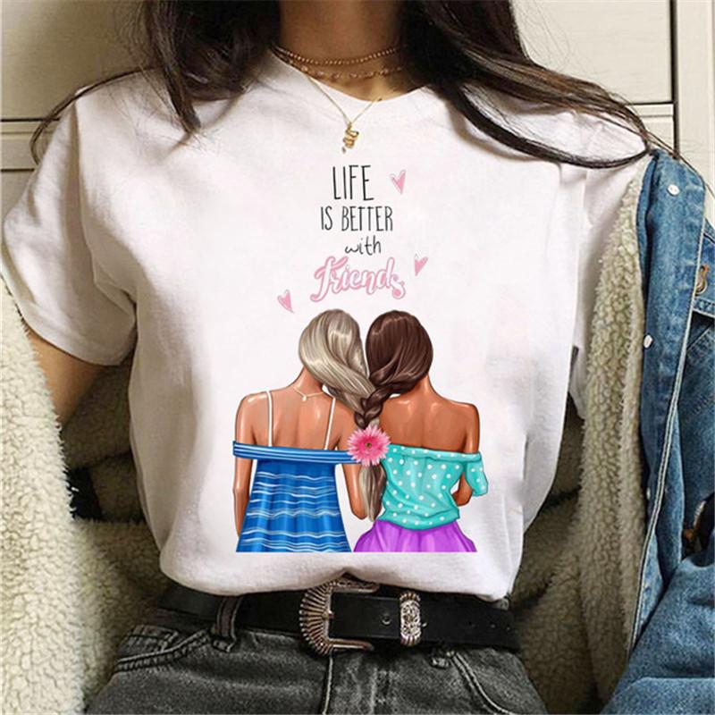 Fashion Friends Женская футболка с рисунком из мультфильма Женская футболка в стиле хип-хоп Женские рубашки Летний топ Уличная женская одежда