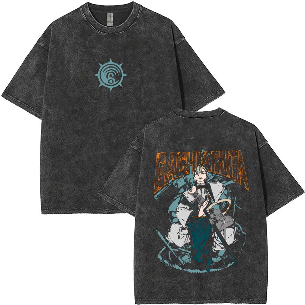 Anime Gachiakuta Ludo Vintage Washed T Shirt Men Women Manga Retro Oversized Short Sleeve Tshirt Mens Casual Cotton Tshirts