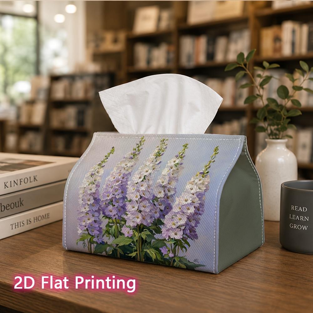1pc, 2d Flat Printing, Tissue Box Lavender and White Swallow Grass Bouquet Pattern Printed Tissue Box, Suitable for Bathrooms, Living Rooms, Bedrooms,
