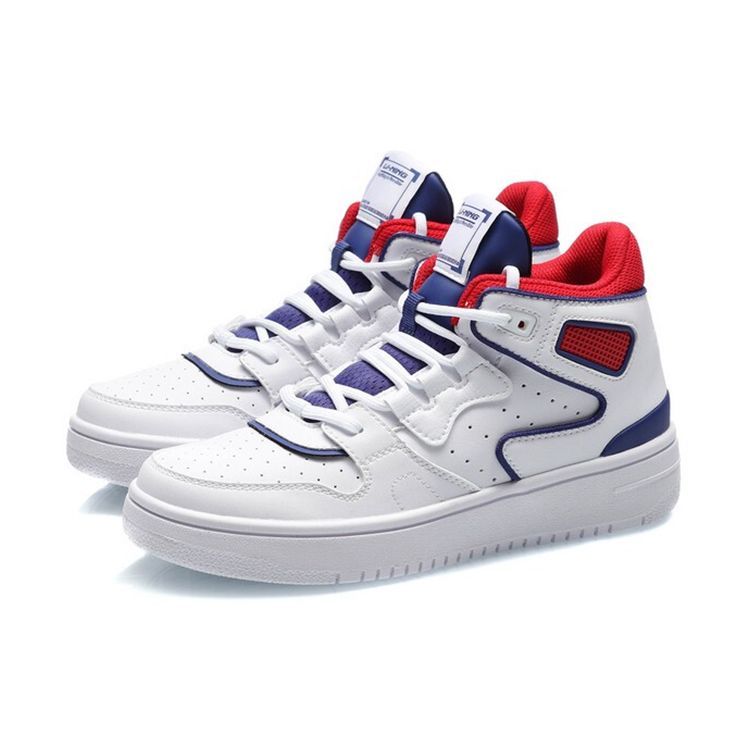 Li Ning Youth Детские нескользящие амортизирующие износостойкие дышащие кроссовки для скейтбординга средней высоты Детские кроссовки для скейтбординга белые синие YKCQ292-5