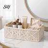 Neat Countertop Storage Box with Wooden Handles Large Capacity Basket Sturdy Frame Organizer Woven Design for Cosmetics And Sundries Space-saving