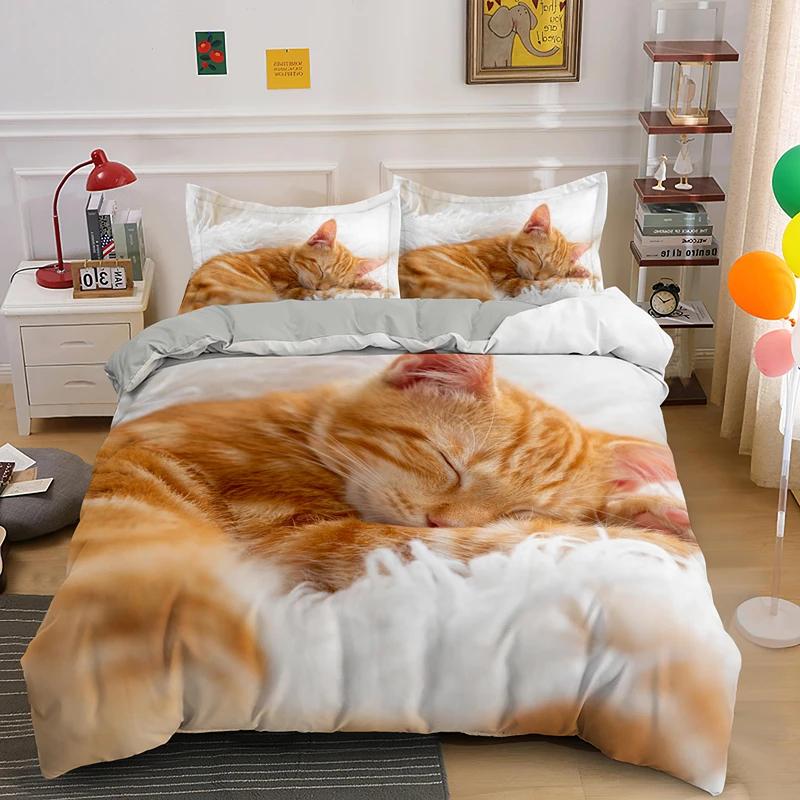 3D Lovely Cat Duvet Cover Set,cute Pet Cat Bedding Set Full Queen King Size,Cute Animals Luxury Quilt Covers Gifts Home Textiles