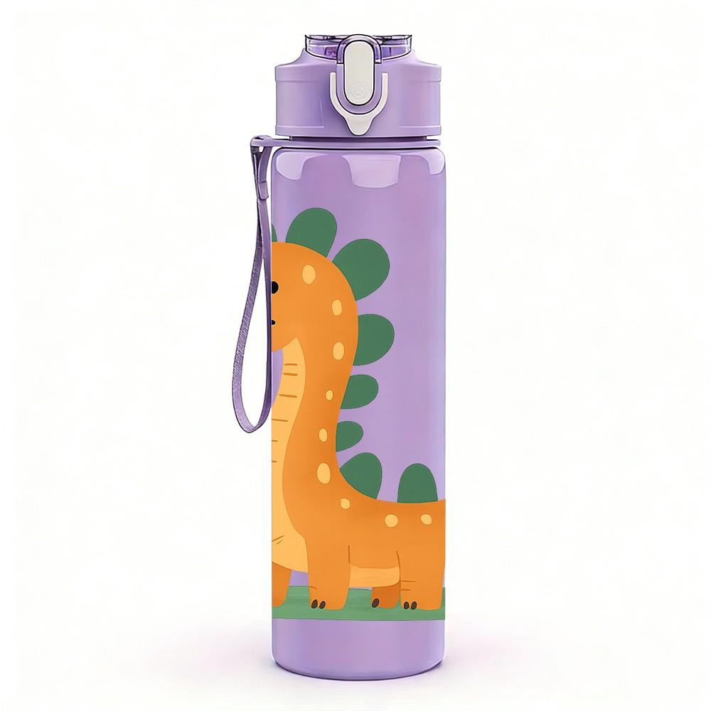 1PC Small Green Dinosaur Art 750ml Color Plastic Sports Water Bottle Leakproof Flip Straw Lid Suitable for Sports Office Home Use