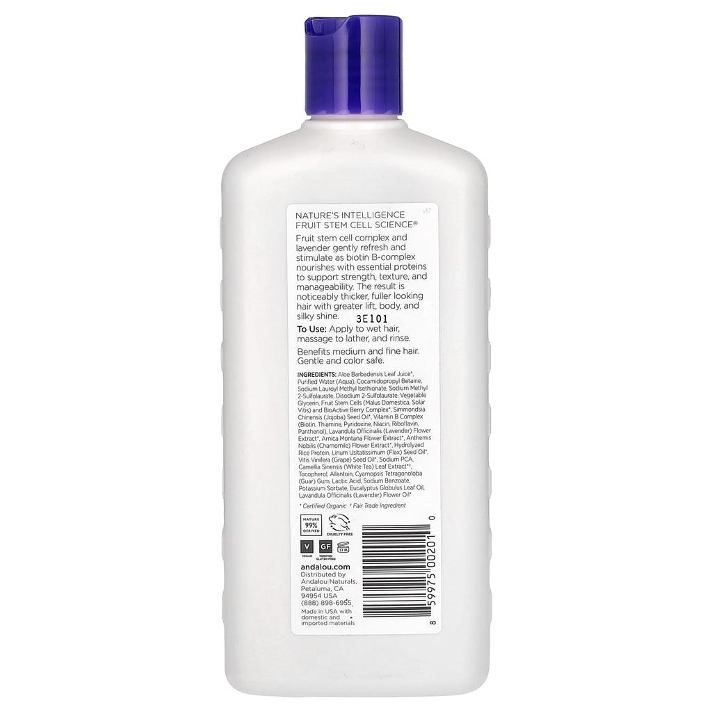 Andalou Naturals Шампунь, Полный объем, Поднимающий, Объем, Блеск, Лаванда и Биотин, 11,5 жидких унций (340 мл)
