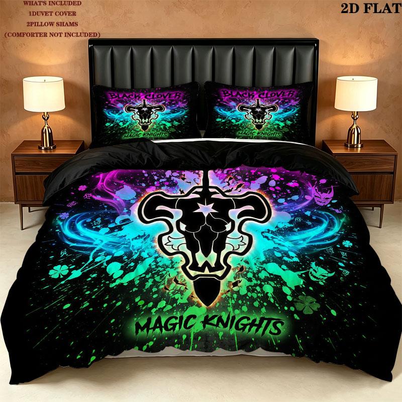 Black Clover Pattern Bedding Quilt Set Quilt Cover Pillowcase Home Birthday Gift(1 * duvet cover + 2 * pillowcase, without core)