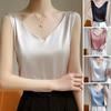 Женская летняя атласная майка без рукавов с v-образным вырезом, базовая приталенная рубашка из искусственного шелка с широкими ремешками