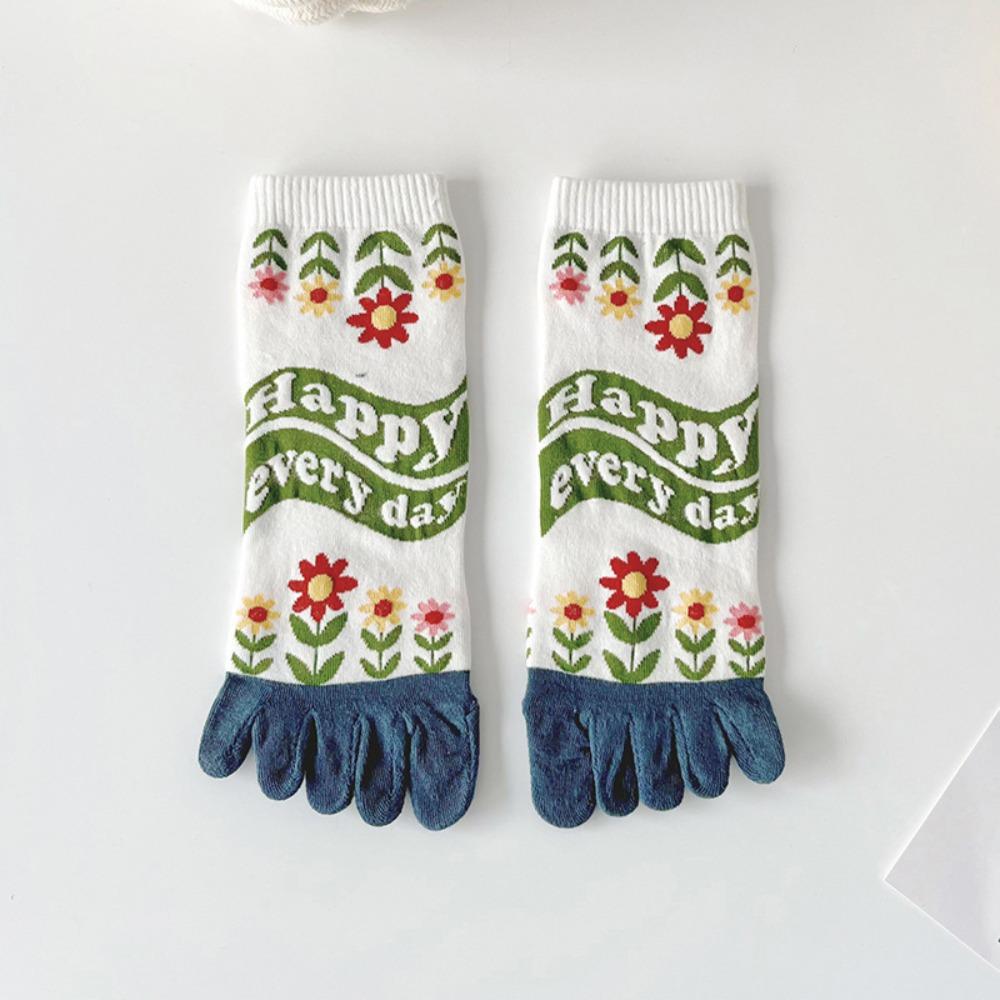 Cotton Five Fingers Women Socks Cartoon Medium Tube Socks Kawaii Split Toe Socks For Yoga Sports