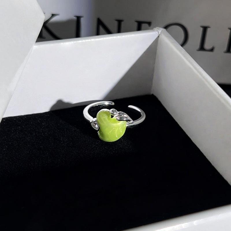 Super Sweet Apple Strawberry Fruit Enamel Open Ring Niche Design Cute Sweet‑Cool Adjustable Stack‑Wear Index‑Finger Trend Jewelry