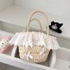 Stylish Unisex Kids Woven Bucket Bag In White Lace With Playful Cherry Print
