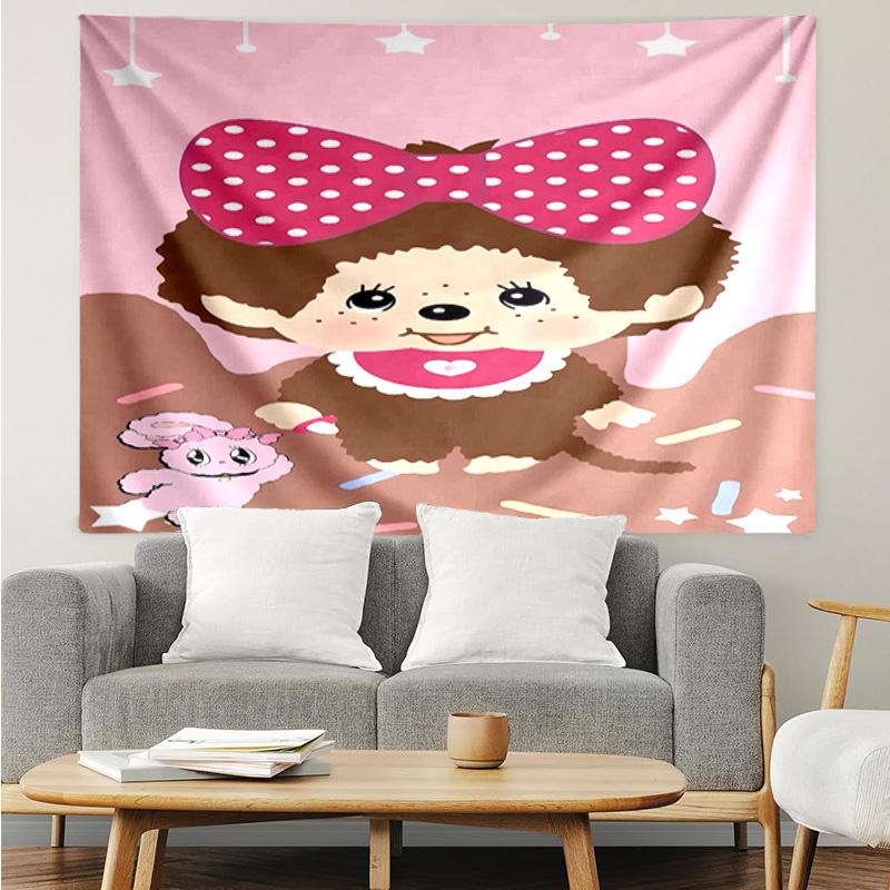 Monchhichi1 Tapestry for Bedroom Aesthetic Classroom Tapestries Wall Hanging for Living Room Dorm Office,Ideal Creative Gift
