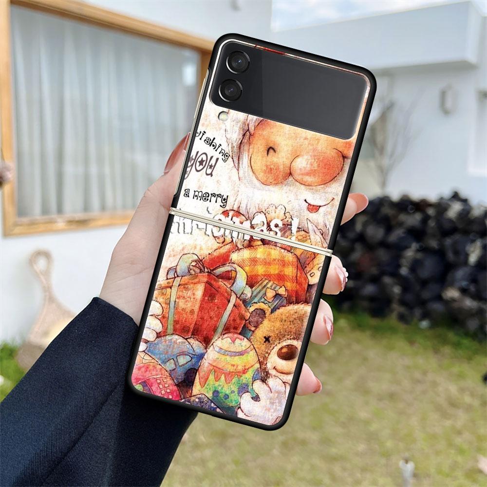 Роскошный чехол для Samsung Galaxy Z Flip 4 3 5G Черные жесткие ПК чехлы для телефона Модная задняя крышка ZFlip Funda С Рождеством Христовым Накладка Capa