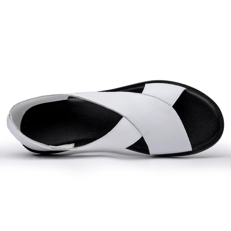 Мужские сандалии, черные кожаные сандалии-гладиаторы, уличные римские сандалии без шнуровки для мужчин, пляжная обувь с открытым носком, большие размеры