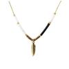 [Q1532] - Handmade 'Boho' Black Beige Gold Necklace (feather) - 12x4 Mm