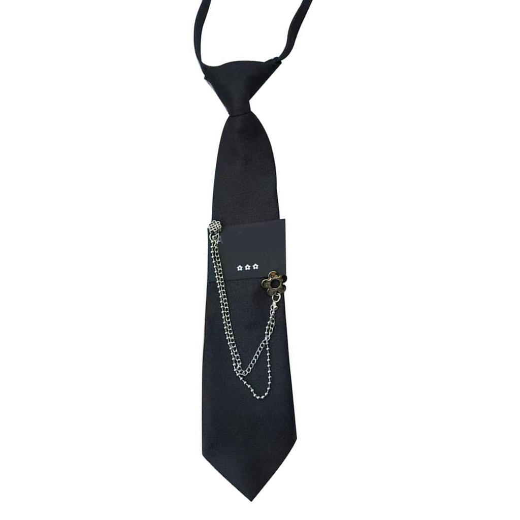 Fashionable Necktie Knotfree Tie with Chain Pendant Popular and Cool Shirt Tie for Adult and Teens Uniform Tie for Party