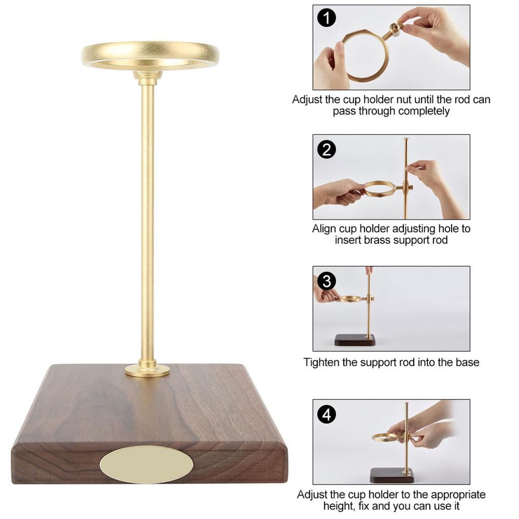 Wooden Brass Coffee Filter Holder Drip Filter Cup Rack Stand Accessories for Coffee Making