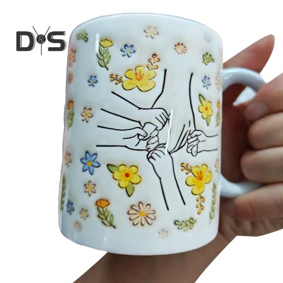 Керамическая кофейная кружка для мамы, цветочная кружка для воды, 11/15 унций, с ручкой типа С, чашка для питья, ручная работа, подарок на день рождения, Рождество для мамы, бабушки, дочери